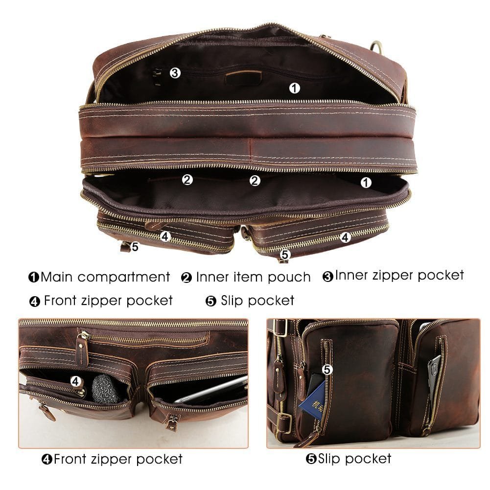 High Quality Mens Full Grain Cowhide Leather Office Laptop College Backpack Article: BPK-FL0010 - Image 6