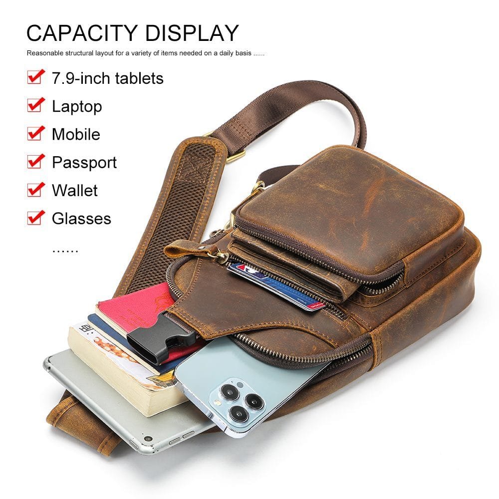 Full Grain Cowhide Leather Crossbody Sling Chest Pack One Shoulder Bag Article: SCB-ML030 - Image 3