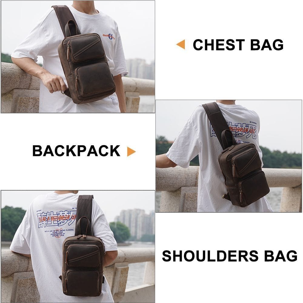 Full Grain Cowhide Leather Crossbody Sling Chest Pack One Shoulder Bag Article: SCB-ML032 - Image 3
