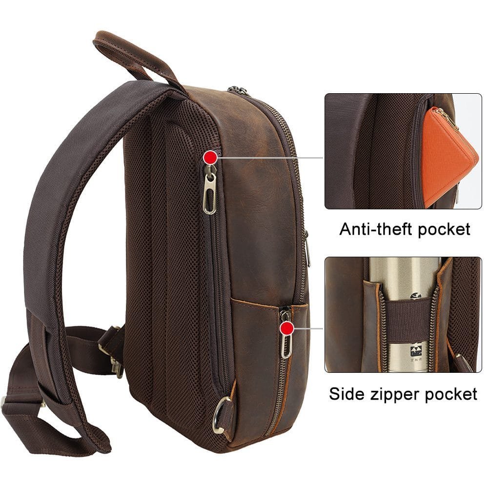 Full Grain Cowhide Leather Crossbody Sling Chest Pack One Shoulder Bag Article: SCB-ML033 - Image 3