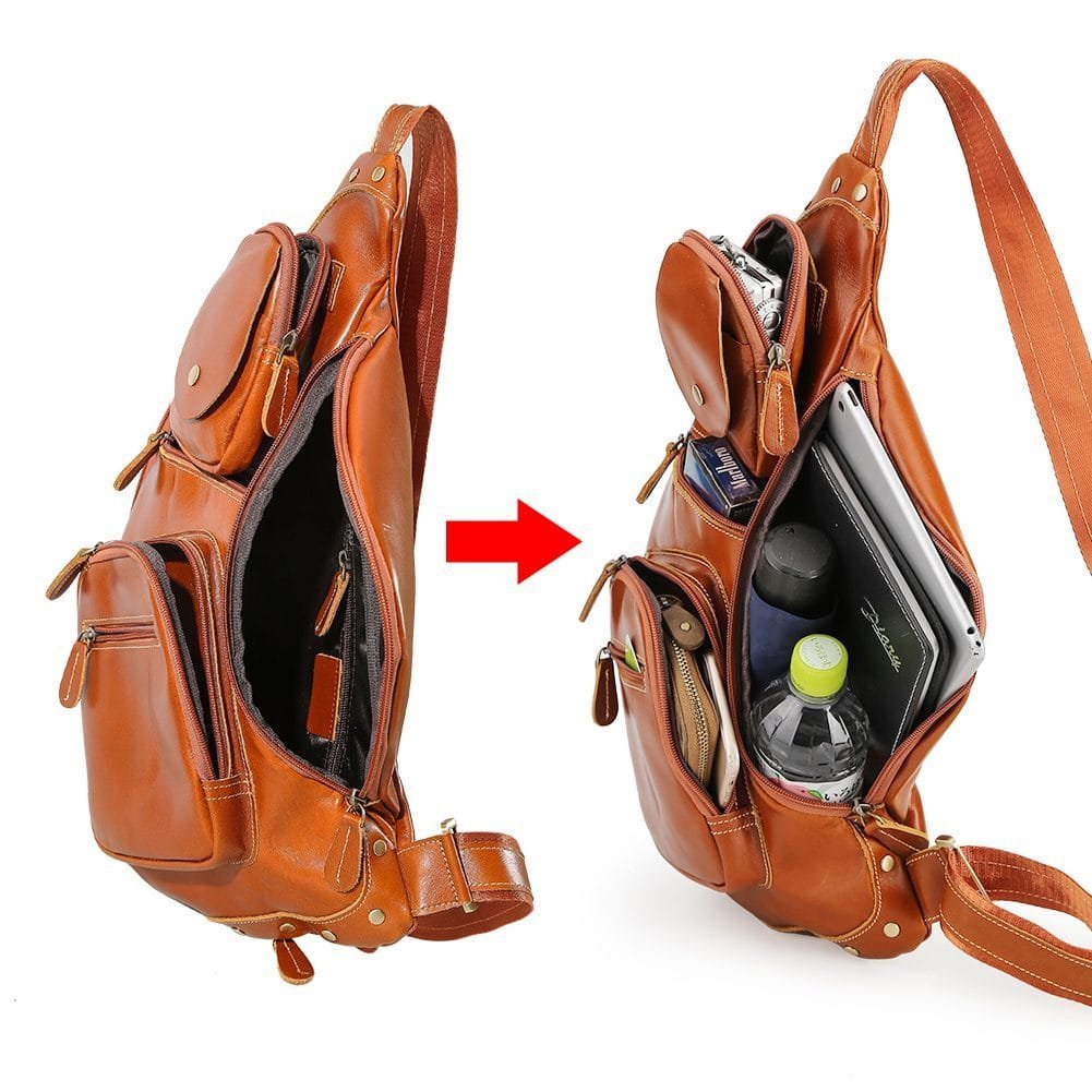 Full Grain Cowhide Leather Crossbody Sling Chest Pack One Shoulder Bag Article: SCB-ML035 - Image 6