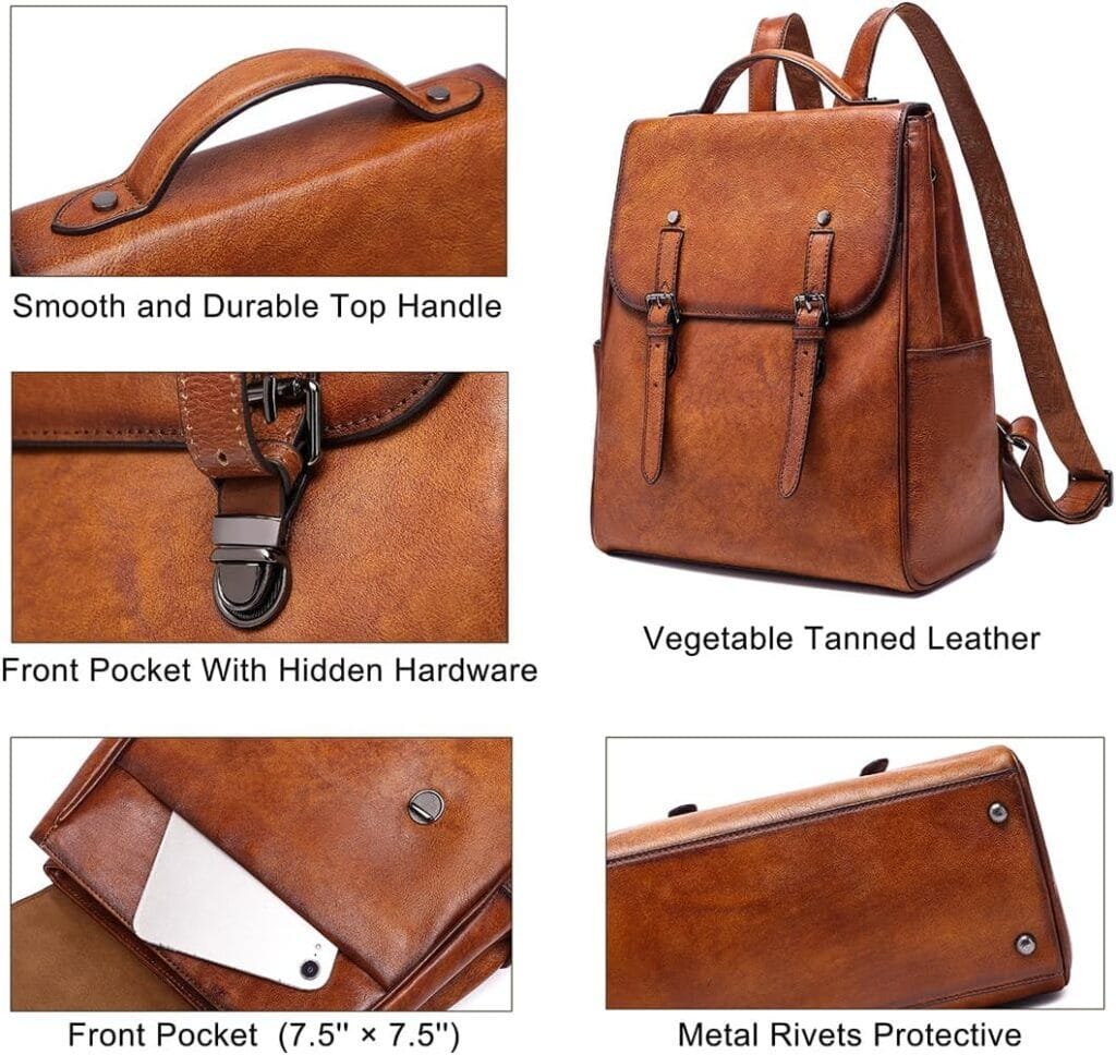 High Quality Women Vintage Full Grain Cowhide Leather Office Laptop College Backpack Article: BPKW-FL016 - Image 4