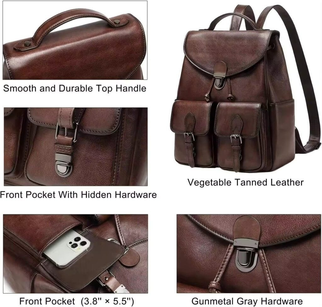 High Quality Women Vintage Full Grain Cowhide Leather Office Laptop College Backpack Article: BPKW-FL013 - Image 3