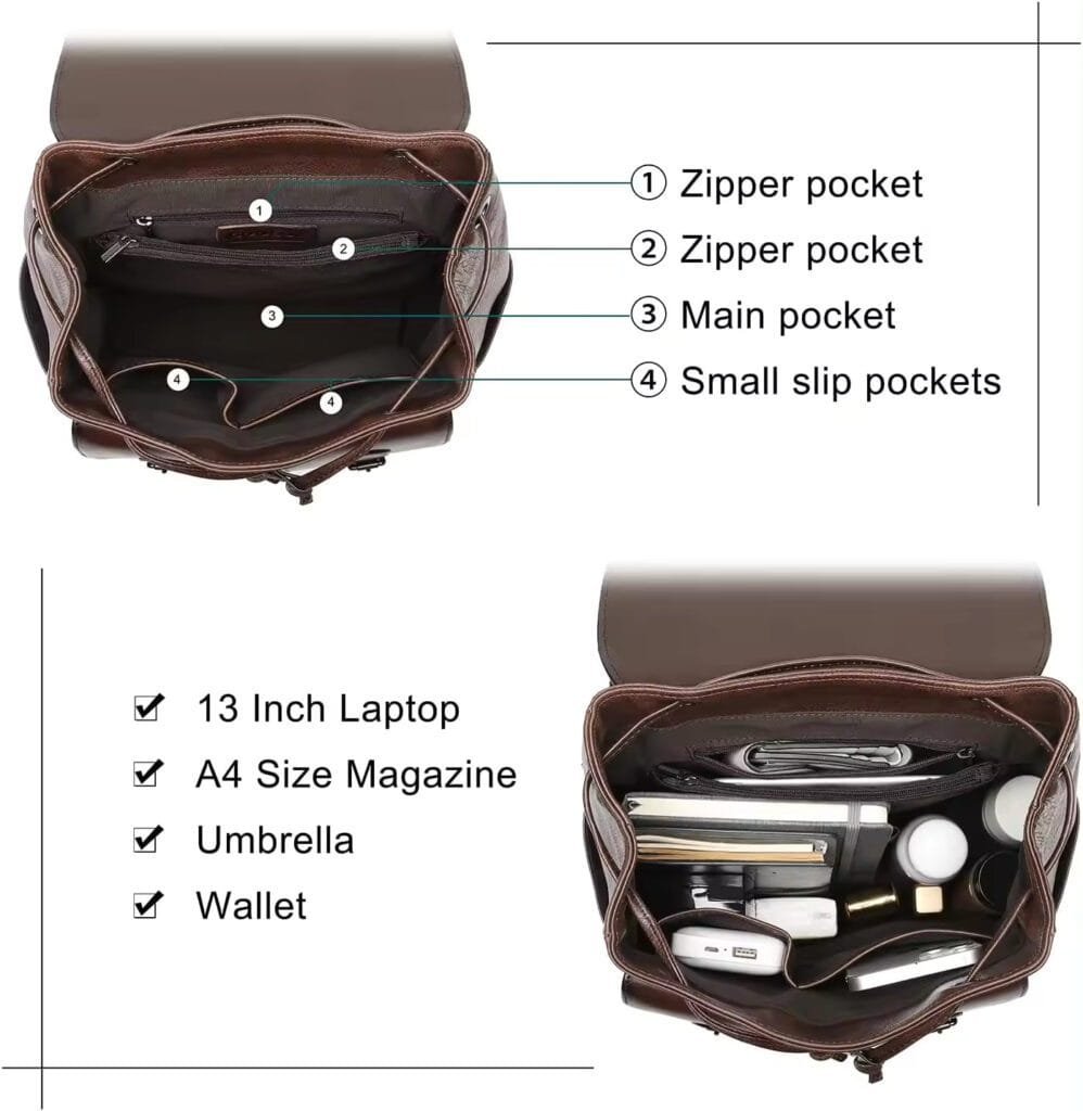 High Quality Women Vintage Full Grain Cowhide Leather Office Laptop College Backpack Article: BPKW-FL013 - Image 5