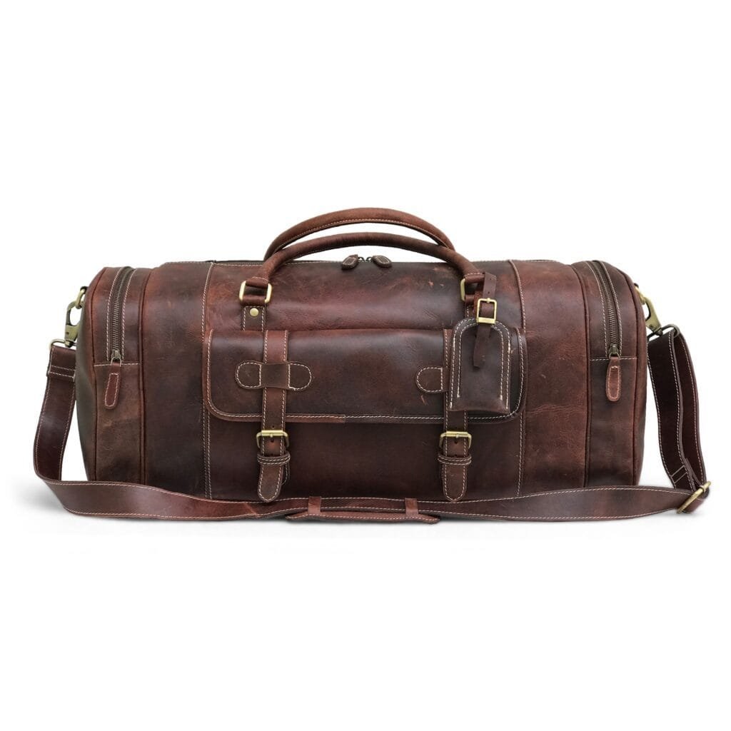 Full Grain Cowhide Leather Travel Bag Duffel Bag Weekend Outdoor for Men Article: DFL-ML013