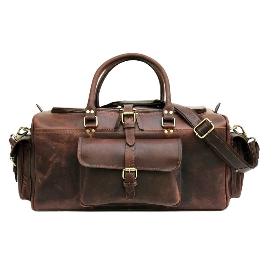 Full Grain Cowhide Leather Travel Bag Duffel Bag Weekend Outdoor for Men Article: DFL-ML012