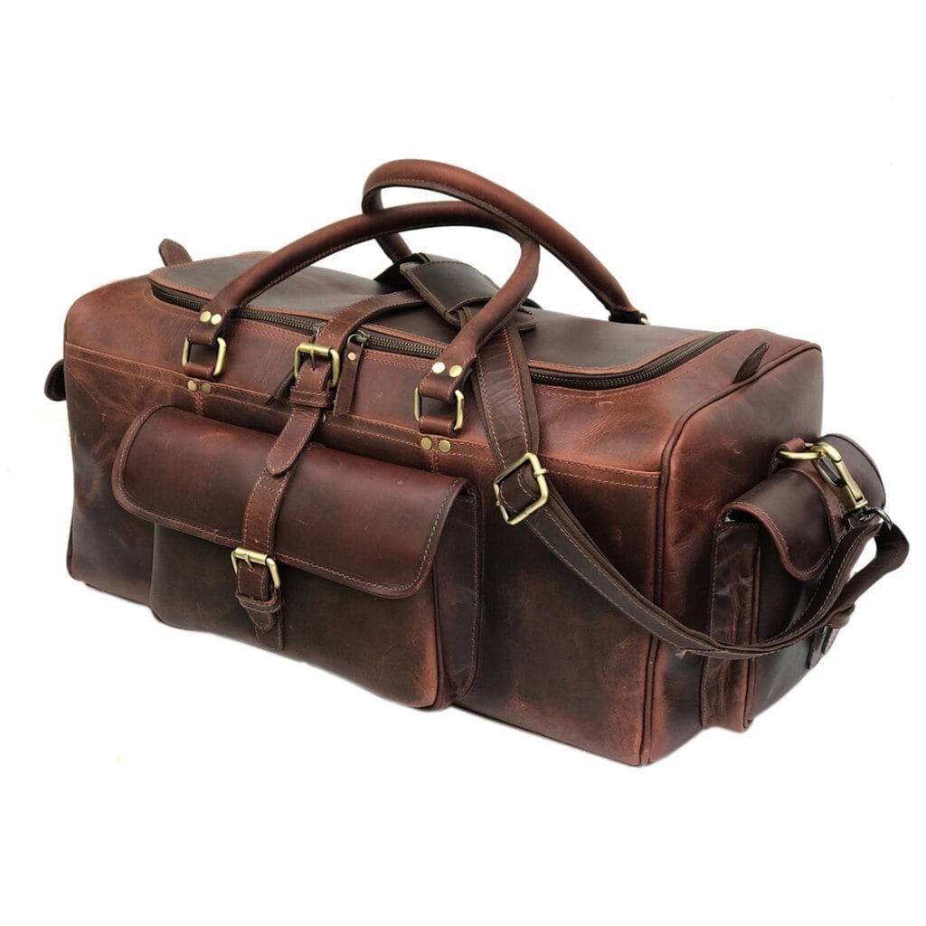 Full Grain Cowhide Leather Travel Bag Duffel Bag Weekend Outdoor for Men Article: DFL-ML012 - Image 4