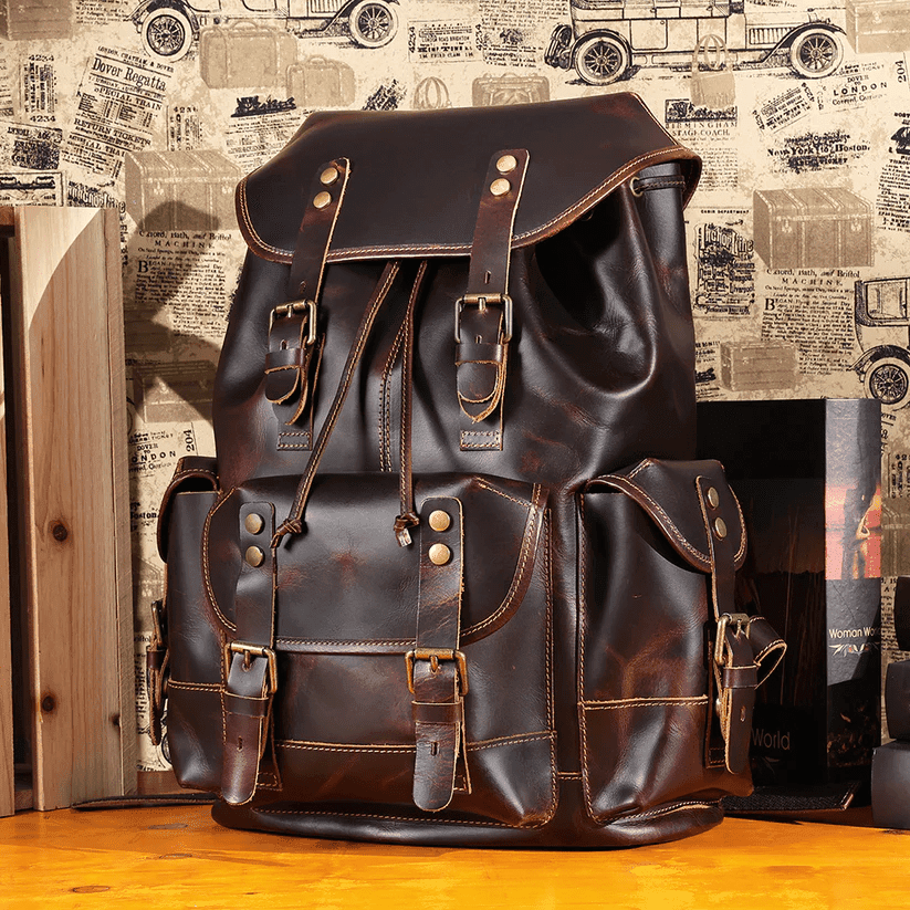 High Quality Mens Full Grain Cowhide Leather Vintage Office Laptop College Backpack Article: BPK-FL0022 - Image 4