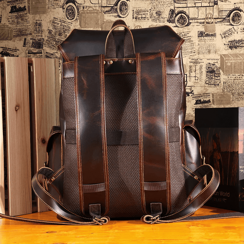 High Quality Mens Full Grain Cowhide Leather Vintage Office Laptop College Backpack Article: BPK-FL0022 - Image 3