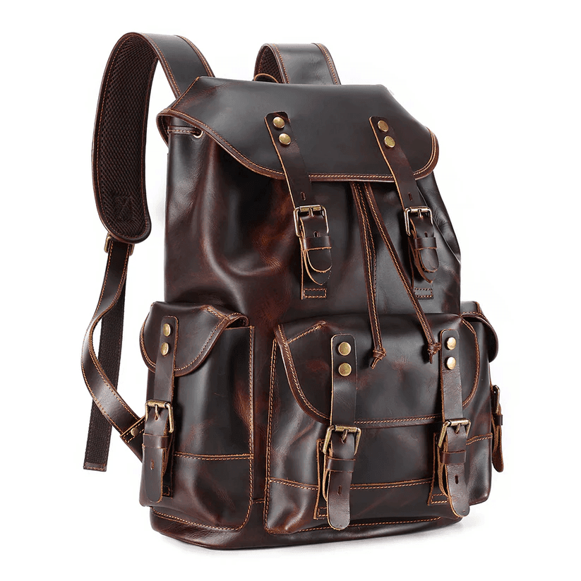 High Quality Mens Full Grain Cowhide Leather Vintage Office Laptop College Backpack Article: BPK-FL0022
