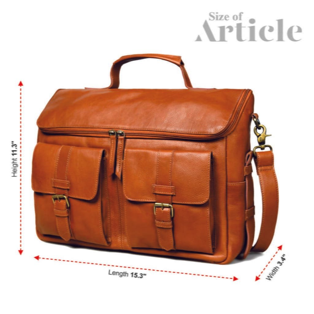 Tan Cowhide Full Grain Leather Bag for Men - Image 7
