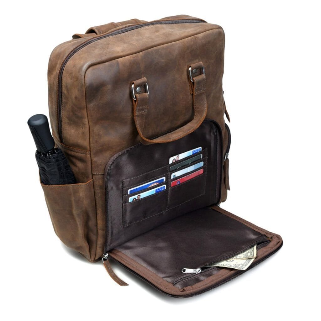 Large Vintage Cowhide Full Grain Leather Backpack - Image 6