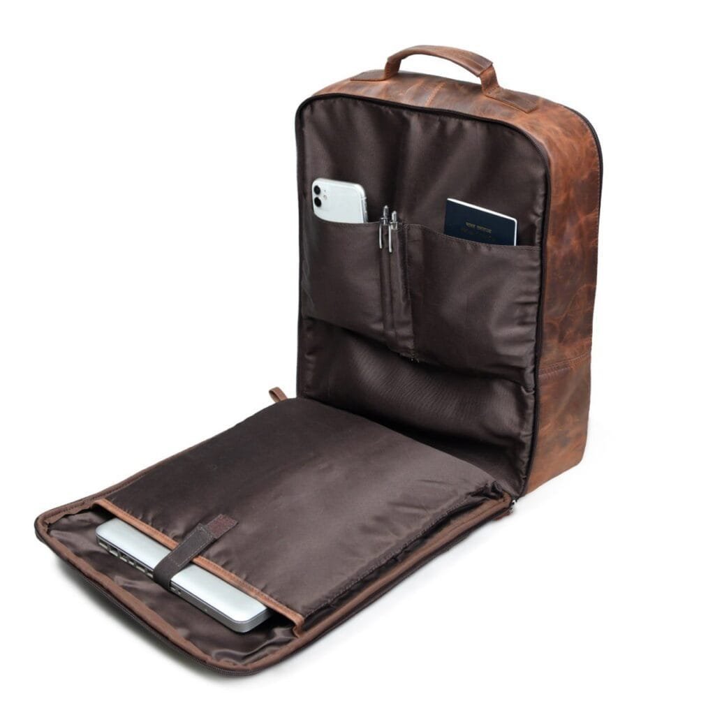 Full Grain Cowhide Men Vintage Leather Business Backpack - Image 4