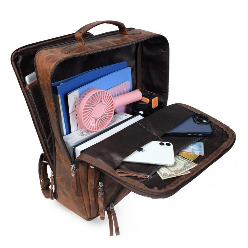 Full Grain Cowhide Men Vintage Leather Business Backpack - Image 6