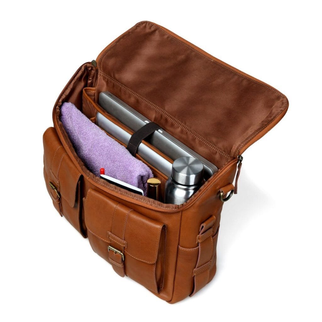 Tan Cowhide Full Grain Leather Bag for Men - Image 6