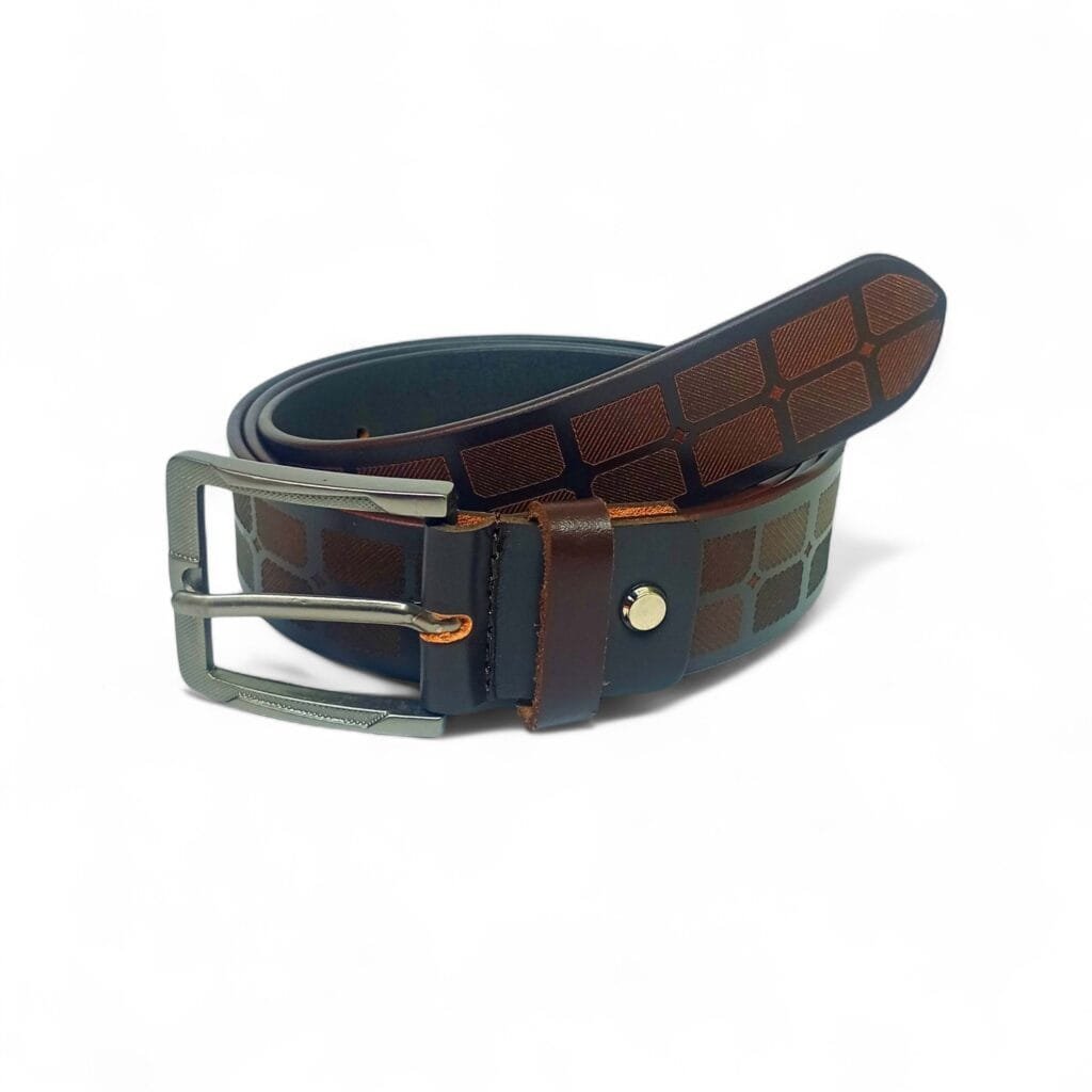 Men’s Designer Brown Leather Belt with Geometric Pattern – LB-406 - Image 3