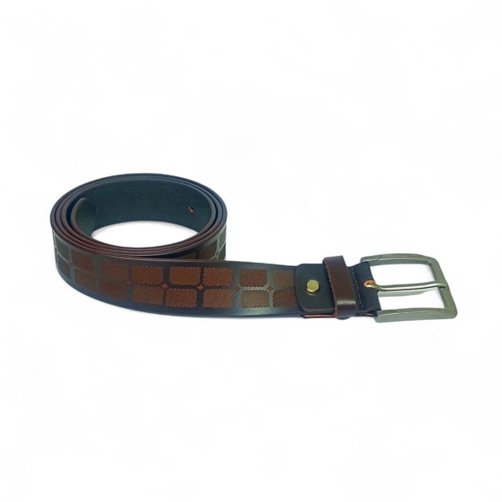 Men’s Designer Brown Leather Belt with Geometric Pattern – LB-406