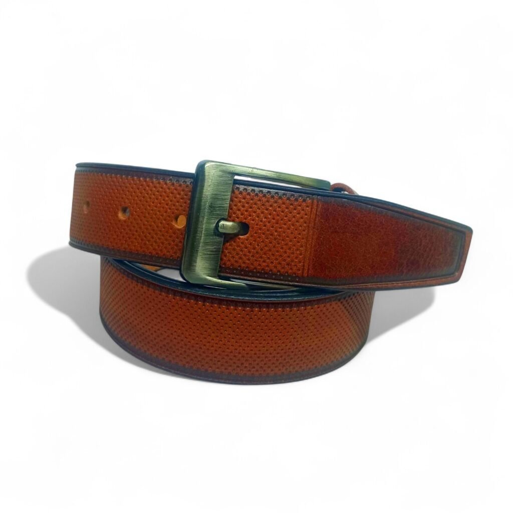 Premium Textured Tan Leather Belt for Men – Elegant Look with Antique Buckle | LB-203 - Image 3