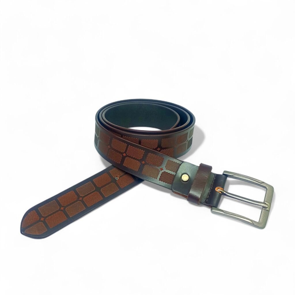 Men’s Designer Brown Leather Belt with Geometric Pattern – LB-406 - Image 4