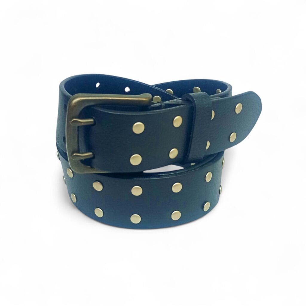 Men’s Studded Black Leather Belt with Antique Brass Buckle – Rock Style | LB-412 - Image 4
