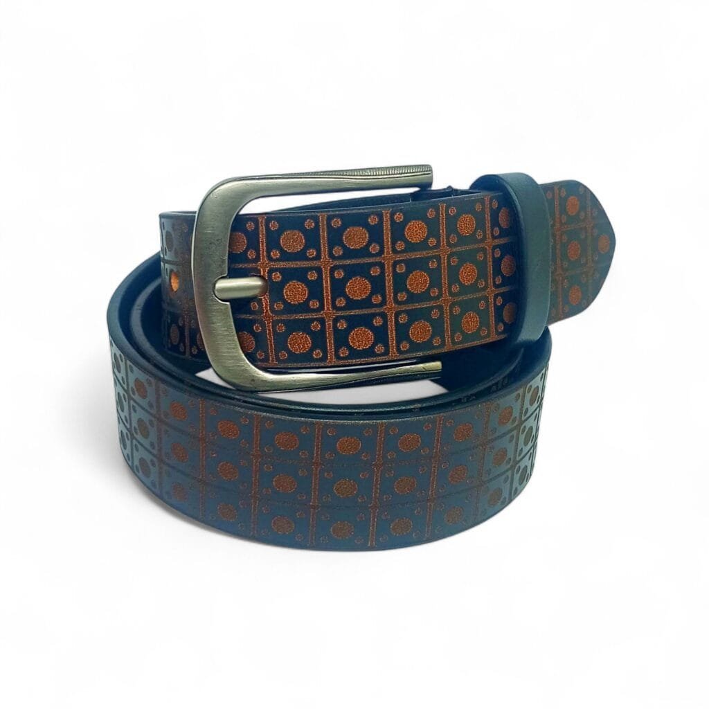 Men’s Designer Printed Leather Belt with Antique Brass Buckle – LB-302