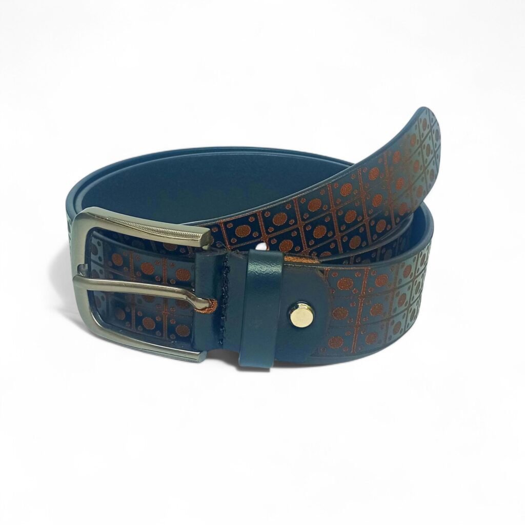 Men’s Designer Printed Leather Belt with Antique Brass Buckle – LB-302