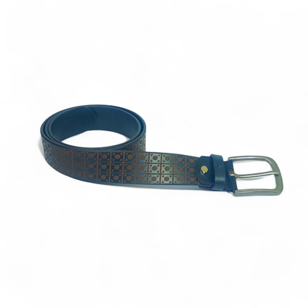 Men’s Designer Printed Leather Belt with Antique Brass Buckle – LB-302 - Image 3