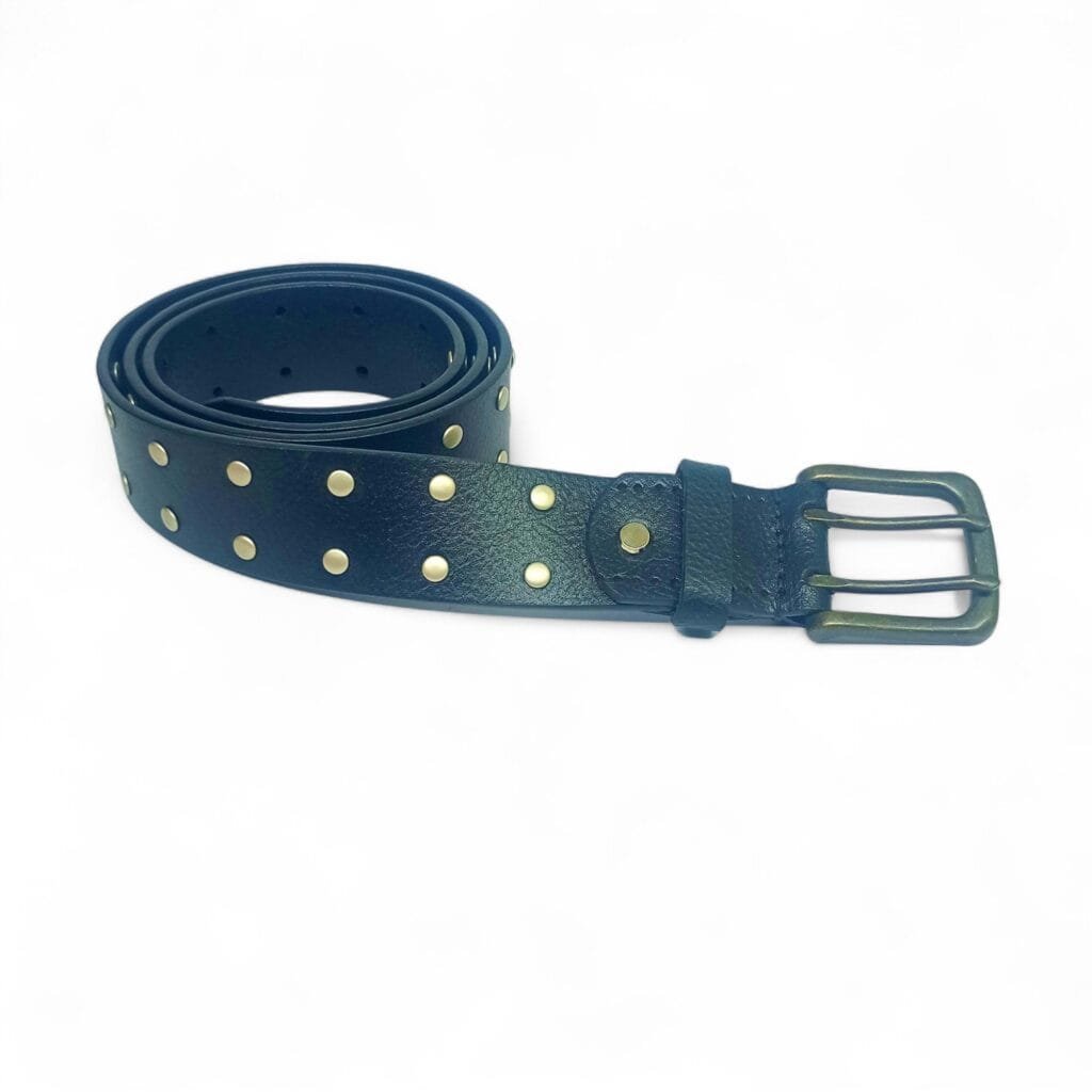 Men’s Studded Black Leather Belt with Antique Brass Buckle – Rock Style | LB-412 - Image 2