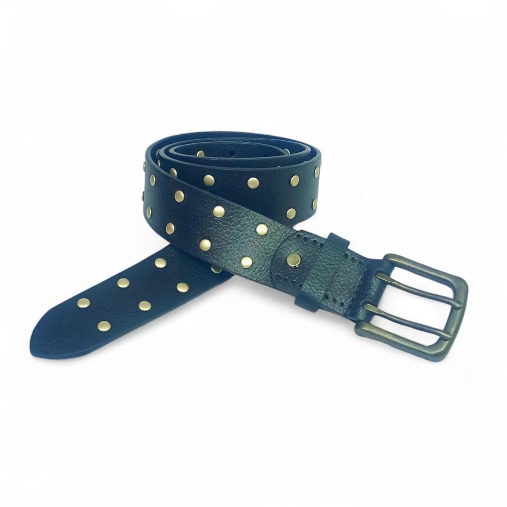 Men’s Studded Black Leather Belt with Antique Brass Buckle – Rock Style | LB-412 - Image 3