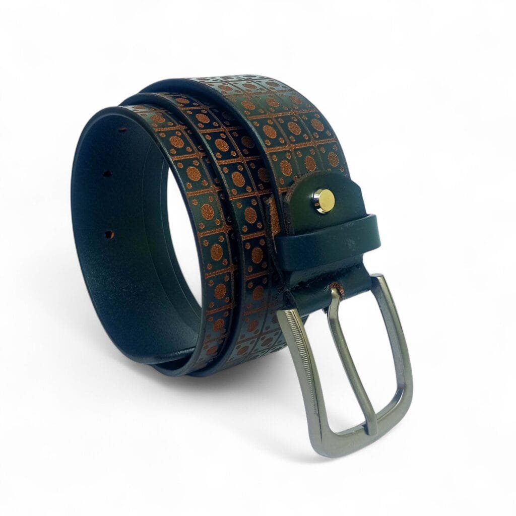Men’s Designer Printed Leather Belt with Antique Brass Buckle – LB-302 - Image 4