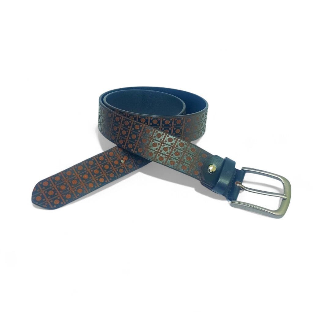 Men’s Designer Printed Leather Belt with Antique Brass Buckle – LB-302 - Image 5