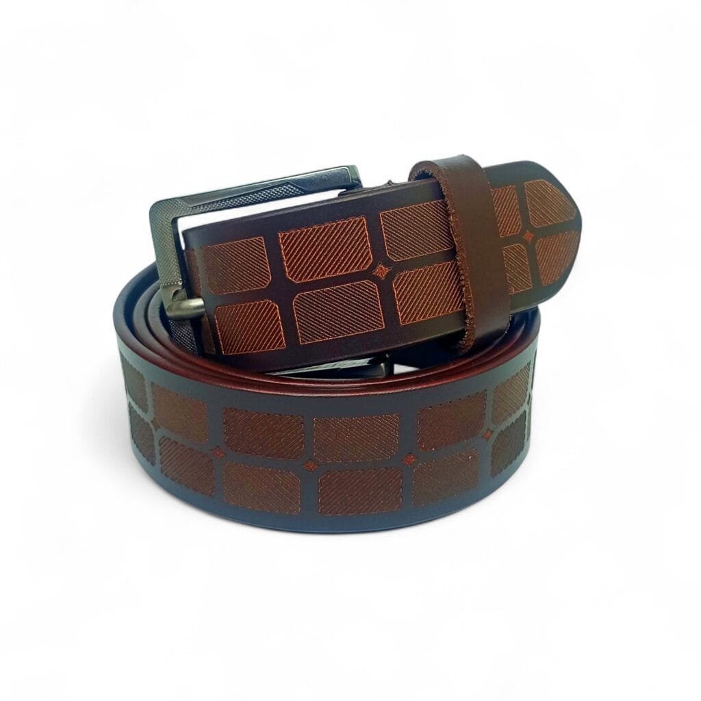Men’s Designer Brown Leather Belt with Geometric Pattern – LB-406 - Image 5