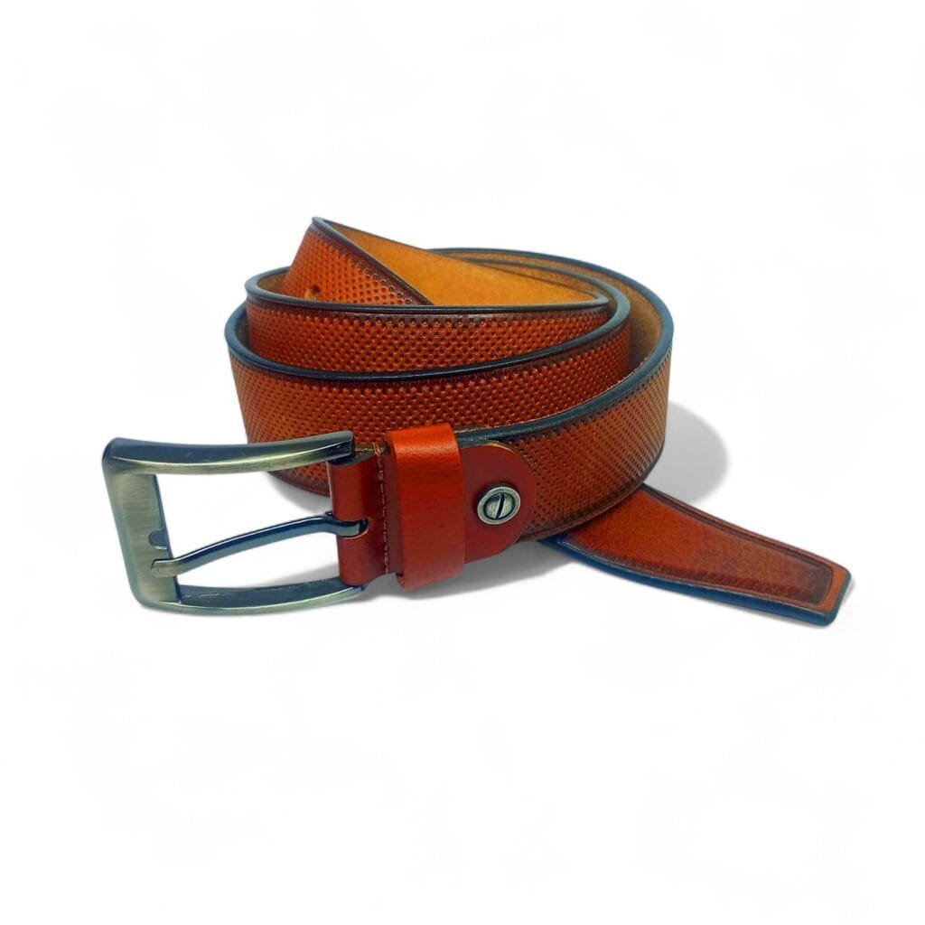 Premium Textured Tan Leather Belt for Men – Elegant Look with Antique Buckle | LB-203 - Image 5