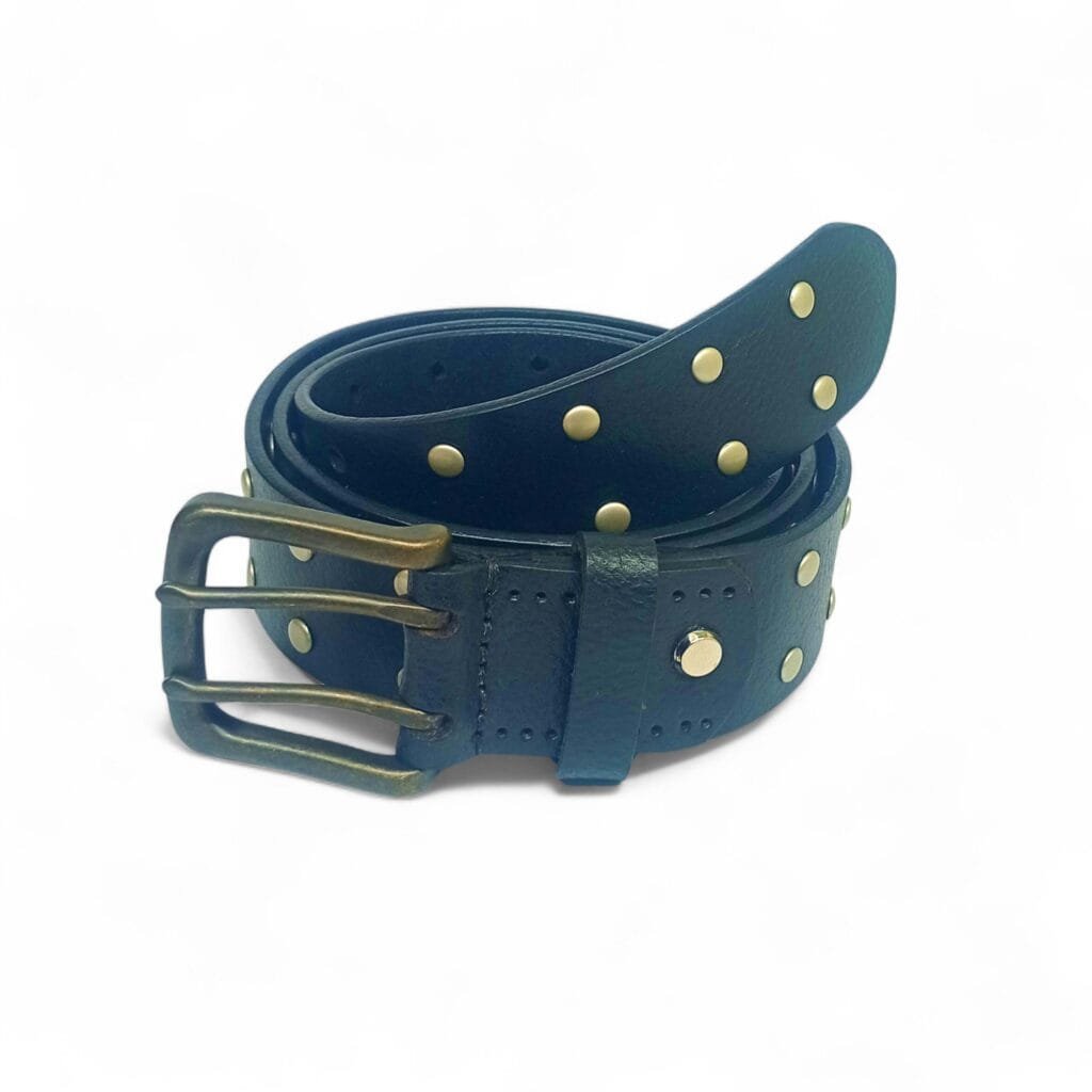 Men’s Studded Black Leather Belt with Antique Brass Buckle – Rock Style | LB-412 - Image 5