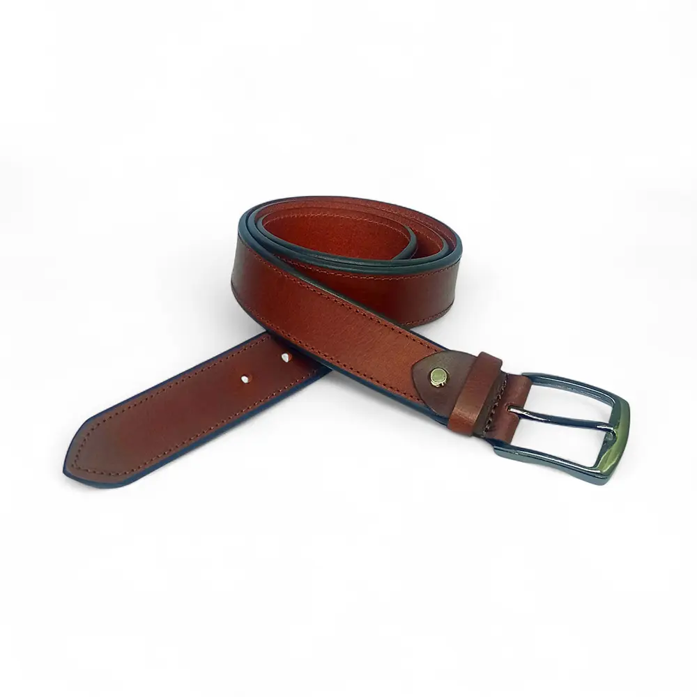 Premium Full Grain Leather Belt for Men – Brown Casual Belt with Metal Buckle LB-324 - Image 5