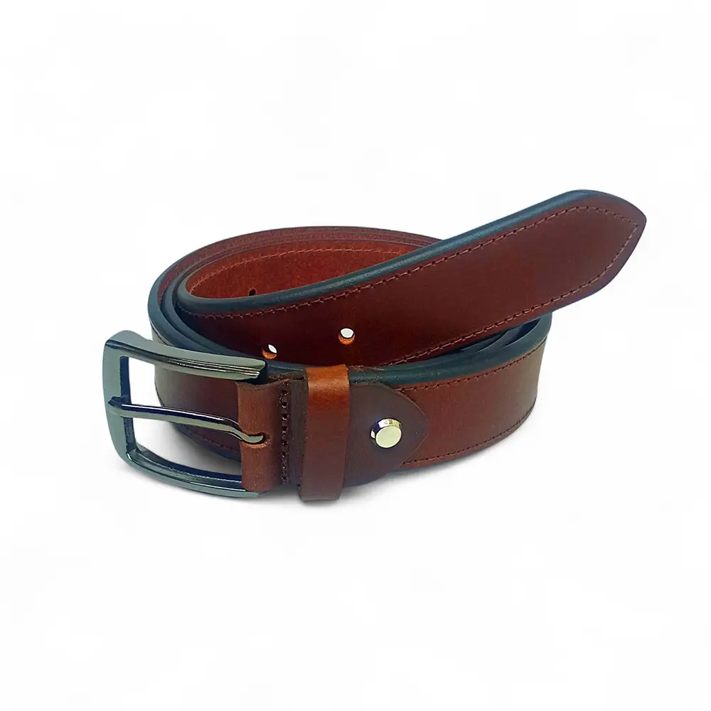 Premium Full Grain Leather Belt for Men – Brown Casual Belt with Metal Buckle LB-324 - Image 3