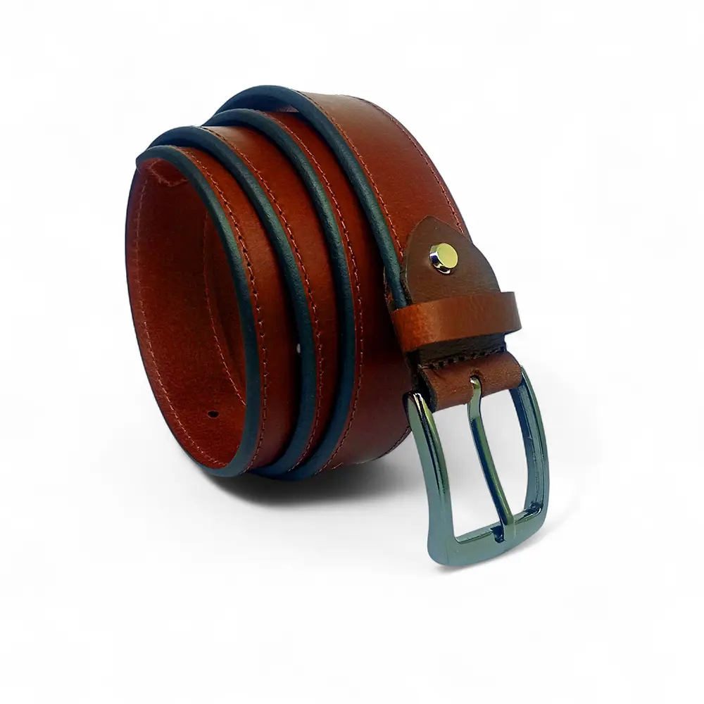 Premium Full Grain Leather Belt for Men – Brown Casual Belt with Metal Buckle LB-324